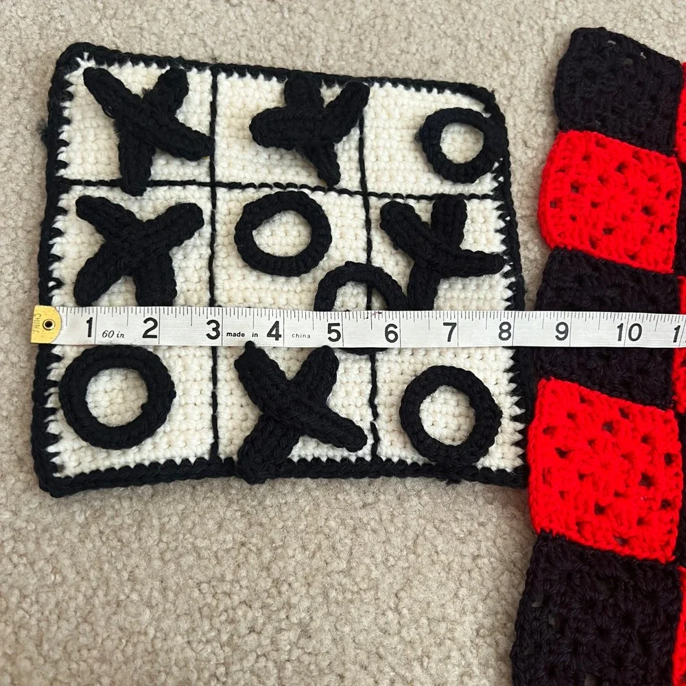 Vintage Handmade Crochet‎ Checkers and Tic Tac Toe Game Set - 2 in 1  Fun